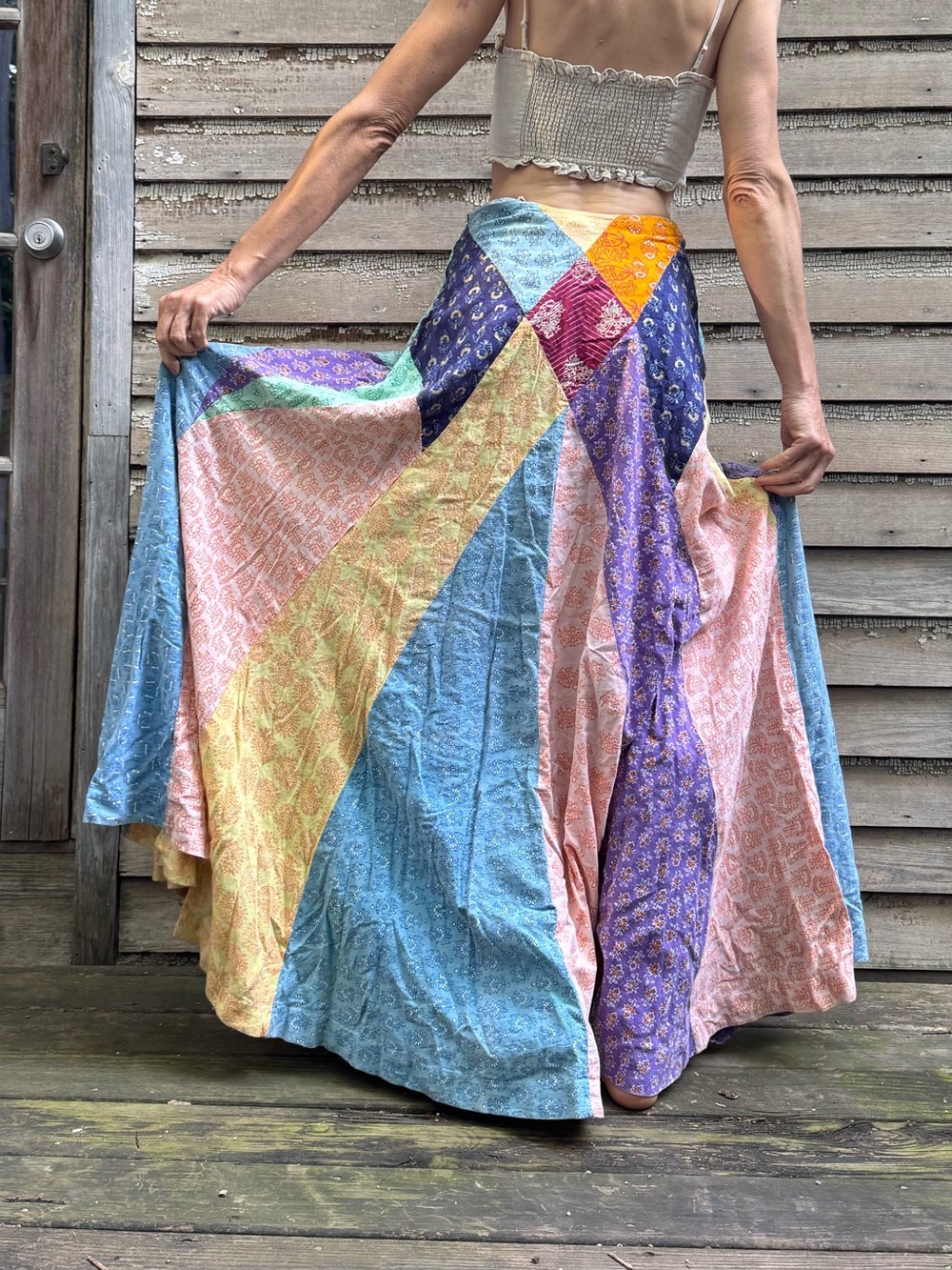 VTG Festival Bohemian Patchwork Maxi Skirt - Pastel Multi - Picture 11 of 16